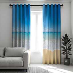 Beach Ocean Scene Curtains, Serene Seaside Window Drapes, Custom Length Curtain Coastal Home Decor, Beachy Vibes, Living Room Curtains - thumbnail 2