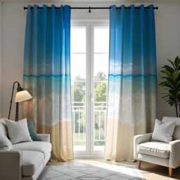 Beach Ocean Scene Curtains, Serene Seaside Window Drapes, Custom Length Curtain Coastal Home Decor, Beachy Vibes, Living Room Curtains - thumbnail 3