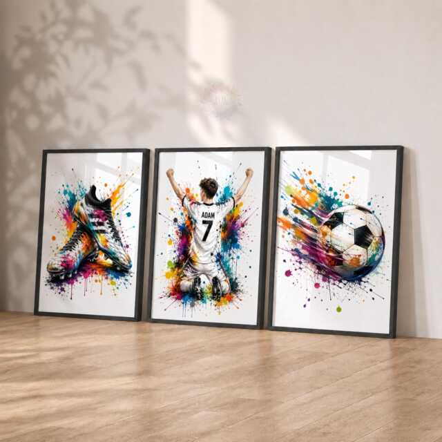 Personalised Football Posters - Boys Bedroom Prints, Kids Soccer Wall Art Set Of 3 - image 1