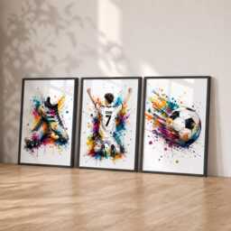Personalised Football Posters - Boys Bedroom Prints, Kids Soccer Wall Art Set Of 3
