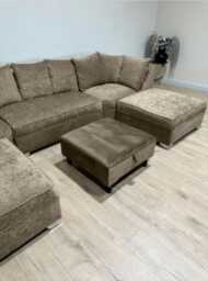 Champagne Ottoman Plain Storage Beige Buttoned Coffee Table, Mini Footstool, Small Footrest