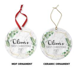 Personalised Baby's First Christmas Ornament Eucalyptus Greenery Marble Ceramic Or Mdf Acrylic Keepsake Custom Name Hanging Decorations - thumbnail 4