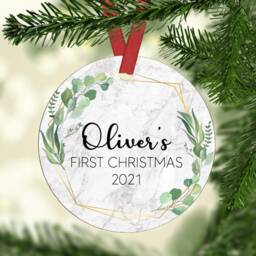 Personalised Baby's First Christmas Ornament Eucalyptus Greenery Marble Ceramic Or Mdf Acrylic Keepsake Custom Name Hanging Decorations - thumbnail 2