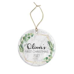 Personalised Baby's First Christmas Ornament Eucalyptus Greenery Marble Ceramic Or Mdf Acrylic Keepsake Custom Name Hanging Decorations - thumbnail 3