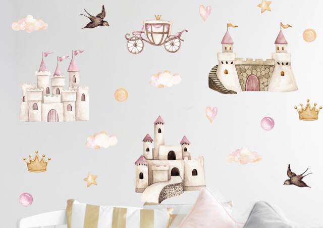 Pink Fairy Castle Stickaround Wall Stickers, Princess Decal, Decal - image 1
