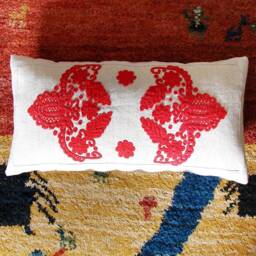 Embroidered Hungarian Pillow Cover Vintage Transylvanian Folk Art - 13.5x25 Inch - thumbnail 2