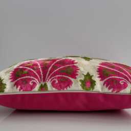 Silk Velvet Cushion Cover, Pink Carnations Pillow, Turkish Italian Jacquard Cushion, Ikat Decorative Pillow 16''x16''/40x40 cm - thumbnail 3