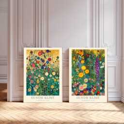 Set Of Two Gustav Klimt Floral Prints, Vintage Botanical Wall Art, Flower Print Set, Textiles Museum Print - thumbnail 1