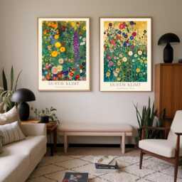 Set Of Two Gustav Klimt Floral Prints, Vintage Botanical Wall Art, Flower Print Set, Textiles Museum Print - thumbnail 2