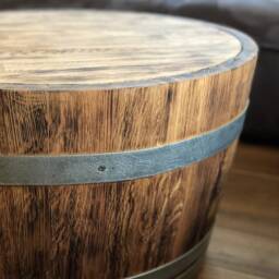 Wine Barrel Coffee Table With Wooden Lid Rustic - thumbnail 3