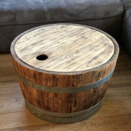 Wine Barrel Coffee Table With Wooden Lid Rustic - thumbnail 2