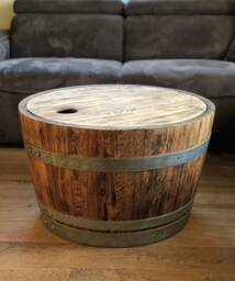 Wine Barrel Coffee Table With Wooden Lid Rustic
