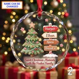 Personalized Christmas Glass Ornament, Custom Gingerbread Holiday Keepsake With Decorated Tree, Name Signs, Snowflakes & Sweet Winter Decor - thumbnail 2