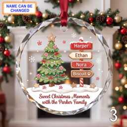 Personalized Christmas Glass Ornament, Custom Gingerbread Holiday Keepsake With Decorated Tree, Name Signs, Snowflakes & Sweet Winter Decor - thumbnail 3