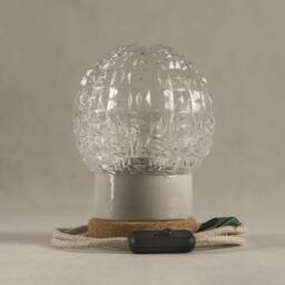 Ball Table Lamp With Cork, Porcelain & Transparent Hand Blown Glass Shade, Small Bedside Lamp, Globe - thumbnail 3