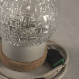Ball Table Lamp With Cork, Porcelain & Transparent Hand Blown Glass Shade, Small Bedside Lamp, Globe - thumbnail 4