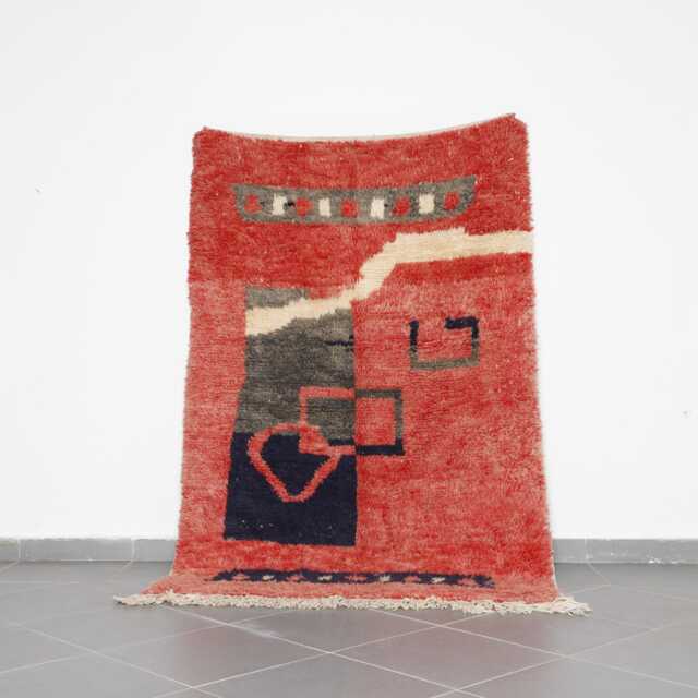 Handmade Abstract Berber Wool Rug Moroccan Artisanal Carpet - 7, 5x5 Ft - image 1