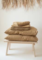 Linen Sheet Set in Almond Linen Fitted Sheet, Flat & Two Pillowcases, Queen King Washed Sheets - thumbnail 1
