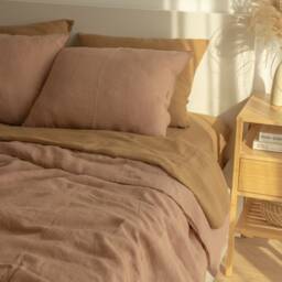 Linen Sheet Set in Almond Linen Fitted Sheet, Flat & Two Pillowcases, Queen King Washed Sheets - thumbnail 2
