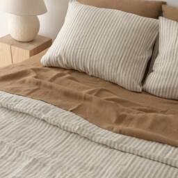 Linen Sheet Set in Almond Linen Fitted Sheet, Flat & Two Pillowcases, Queen King Washed Sheets - thumbnail 3