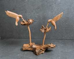 Handmade Wooden Hummingbird Sculpture Jempinis Wood Couple Statue, 12 - thumbnail 1