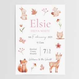 Woodland Birth Details Print Personalised Nursery Wall Art - Print Or PDF Available - thumbnail 2