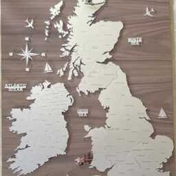 Silver Mirror United Kingdom & Ireland Map Laser Cut Wall Art - thumbnail 2