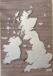 Silver Mirror United Kingdom & Ireland Map Laser Cut Wall Art - thumbnail 1