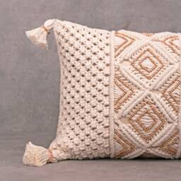 Off-White Cotton Macrame Bohemian, Bali Style Pillow Cover, Decorative Handmade Throw Cover, Embroidered Cover Wlcc048 - thumbnail 3