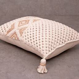 Off-White Cotton Macrame Bohemian, Bali Style Pillow Cover, Decorative Handmade Throw Cover, Embroidered Cover Wlcc048 - thumbnail 4