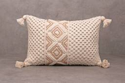 Off-White Cotton Macrame Bohemian, Bali Style Pillow Cover, Decorative Handmade Throw Cover, Embroidered Cover Wlcc048 - thumbnail 1