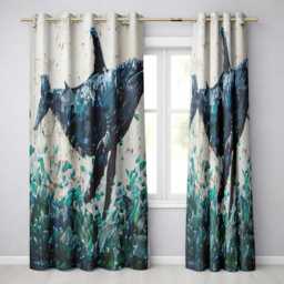 Blue Whale & Plastic Pollution Ocean Street Art Distinctive Artistic Home Decor Readymade Eyelet Ring Top Thermal 100% Blackout Curtains