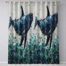 Blue Whale & Plastic Pollution Ocean Street Art Distinctive Artistic Home Decor Readymade Eyelet Ring Top Thermal 100% Blackout Curtains - thumbnail 3