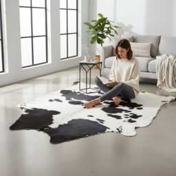 Black White Cowhide Rug 68x70 Inches - Genuine Natural Skin Hair On Hide Western Farmhouse Rustic Home Decor - thumbnail 2