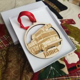 Fire Engine Christmas Tree Decoration, Personalised Fireman Xmas Name Hanger, Add & Year, Boys Stocking Filler - thumbnail 2