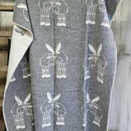 Natural Wool Blanket 130x200cm , Pure Woolen Throw With Elks, Doublesided Blanket, Grey Bed Throw, Chunky Weighted - thumbnail 2