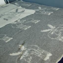 Natural Wool Blanket 130x200cm , Pure Woolen Throw With Elks, Doublesided Blanket, Grey Bed Throw, Chunky Weighted - thumbnail 3