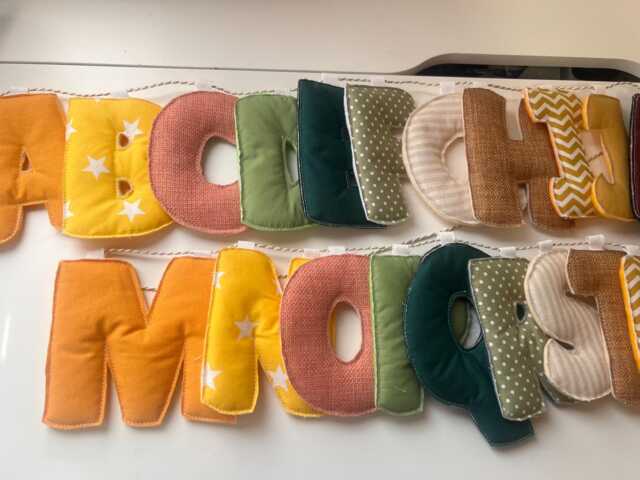 Padded Handmade Garland Alphabet Banner Coloured Bunting Puffy Letters - School Classroom Nursery Bedroom - image 1
