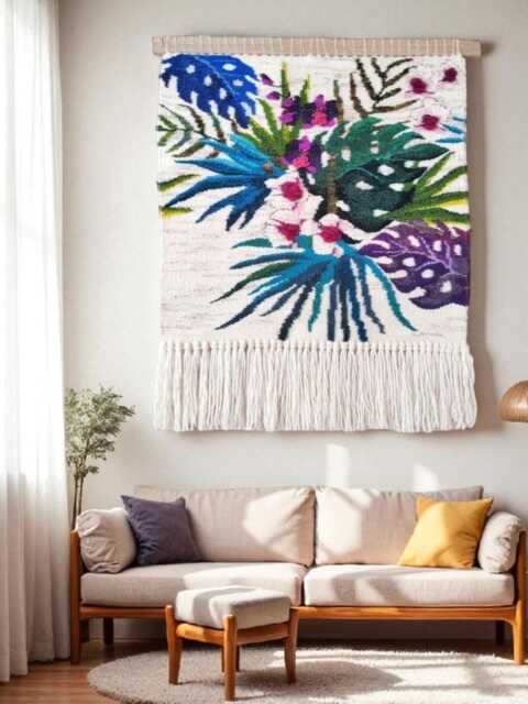 Woven Wall Hanging Tropical Fiber Art Tapestry - 28x28 Inh - image 1