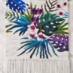 Woven Wall Hanging Tropical Fiber Art Tapestry - 28x28 Inh - thumbnail 2