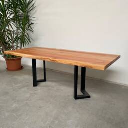 Dining Table, Cedar/Cypress Solid Wood Top, Steel Base, Made in Italy - thumbnail 2