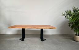 Dining Table, Cedar/Cypress Solid Wood Top, Steel Base, Made in Italy