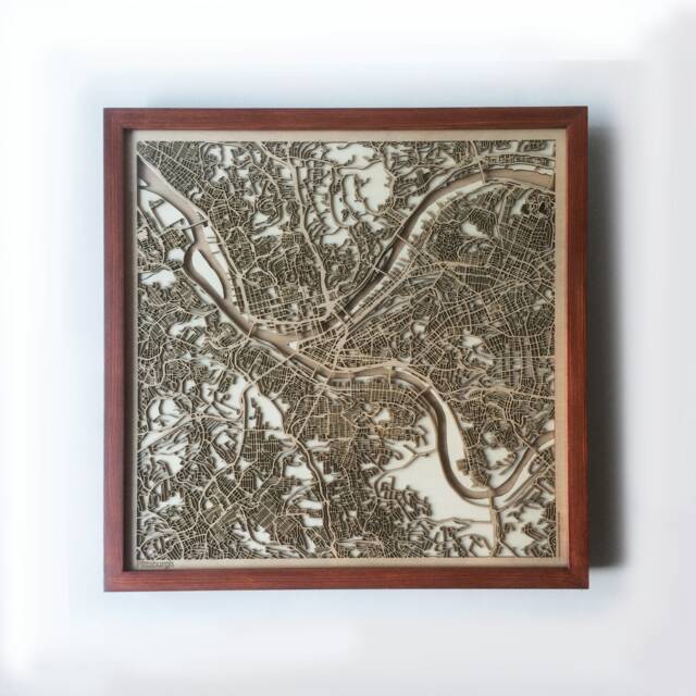 Laser Cut Pittsburgh Wooden Map - 3D Minimalist City Art - image 1