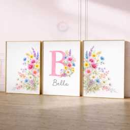 Girls Wildflower Nursery Prints - Personalised Botanical Set, Floral Girl Bedroom Wall Art - thumbnail 2