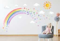 Pastel Watercolour Rainbow Stars & Sun Wall Stickers Nursery Decor Decal - thumbnail 1