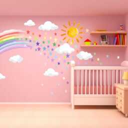 Pastel Watercolour Rainbow Stars & Sun Wall Stickers Nursery Decor Decal - thumbnail 2