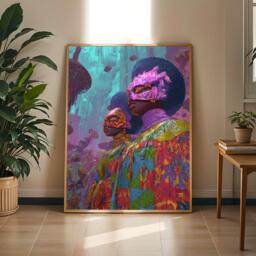 Afrofuturism Cityscape Art Print Neon Masked Figures - Digital Art - Poster Only - thumbnail 1
