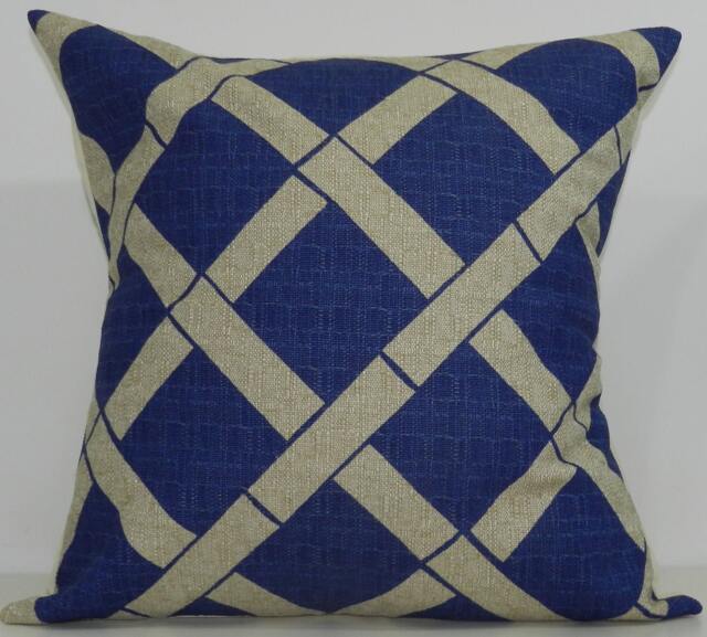 New 18x18 Inch Designer Handmade Pillow Case in Peacock & Taupe Lattice