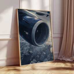 Airplane Engine View Poster, Aviation Wall Art, Aircraft Window Print, Jet Over City Artwork, Travel Decor Pilot Gift - thumbnail 2