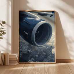 Airplane Engine View Poster, Aviation Wall Art, Aircraft Window Print, Jet Over City Artwork, Travel Decor Pilot Gift - thumbnail 3